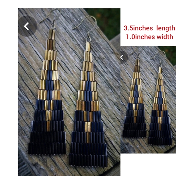 Classy Black/Gold beaded Earrings - Picture 2 of 2